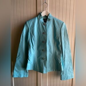 turquoise leather jacket